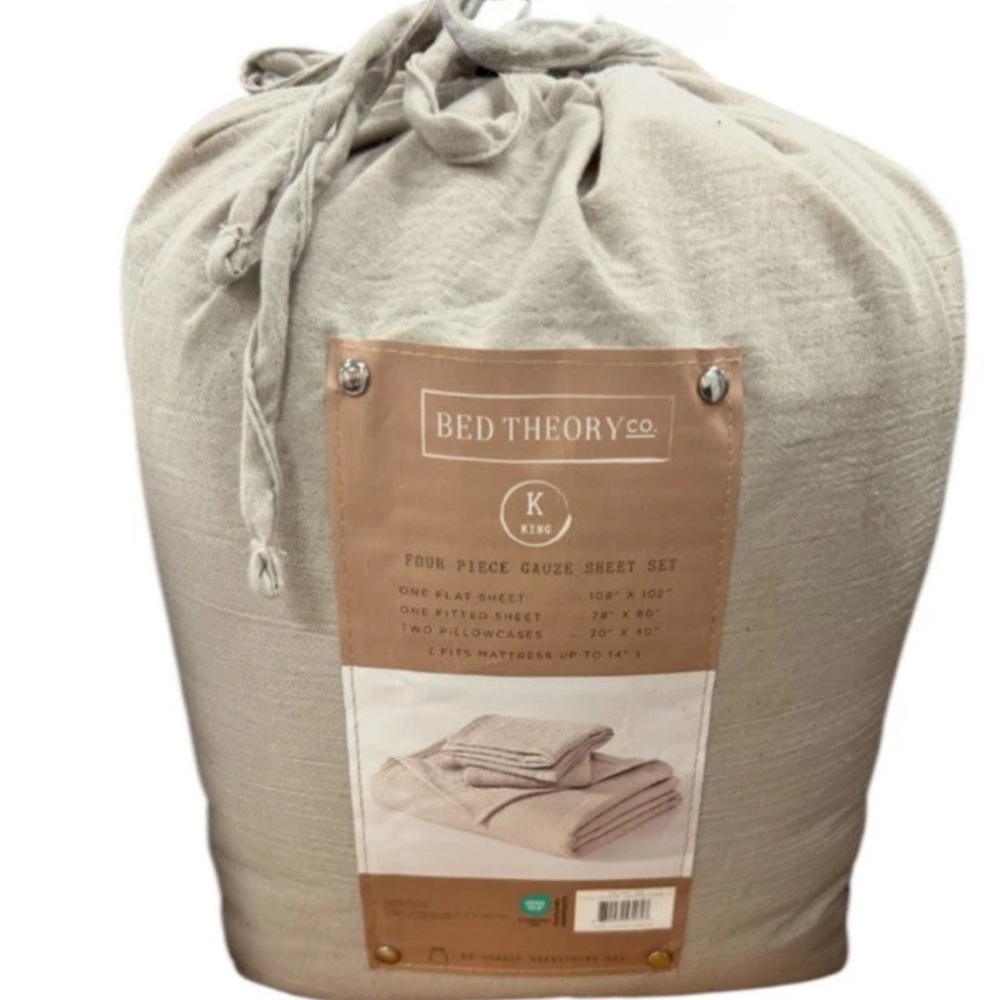 Bed Theory Co. Four Piece Gauze King Tan Natural Sheet Set Soft Unique Texture
